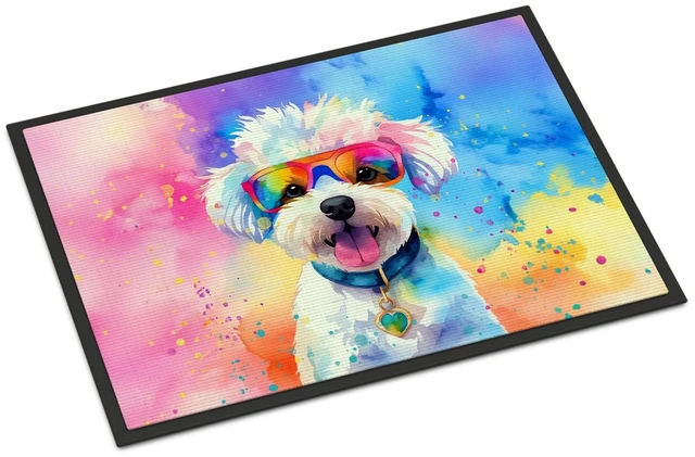 Main image of NEW Bichon Frise Hippie Dawg Doormat Front Door Mat Indoor Outdoor Rugs for Entryway, Non Slip Washable Low Pile, 18H X 27W