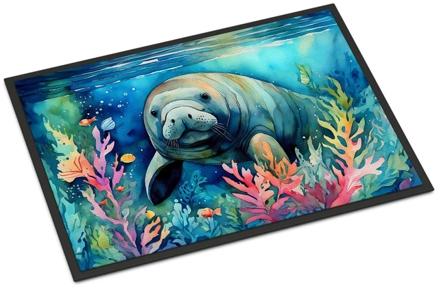 Main image of NEW Manatee Doormat Front Door Mat Indoor Outdoor Rugs for Entryway, Non Slip Washable Low Pile, 18H X 27W