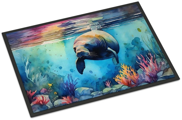 Main image of NEW Manatee Doormat Front Door Mat Indoor Outdoor Rugs for Entryway, Non Slip Washable Low Pile, 18H X 27W