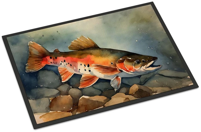 Main image of NEW Brook Trout Doormat Front Door Mat Indoor Outdoor Rugs for Entryway, Non Slip Washable Low Pile, 18H X 27W