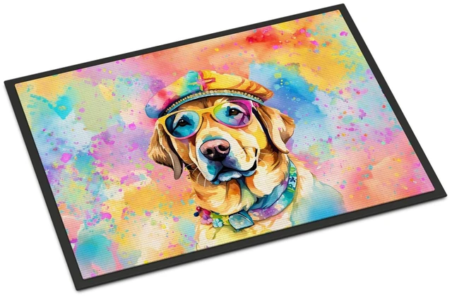 Main image of NEW Yellow Labrador Hippie Dawg Doormat Front Door Mat Indoor Outdoor Rugs for Entryway, Non Slip Washable Low Pile, 18H X 27W