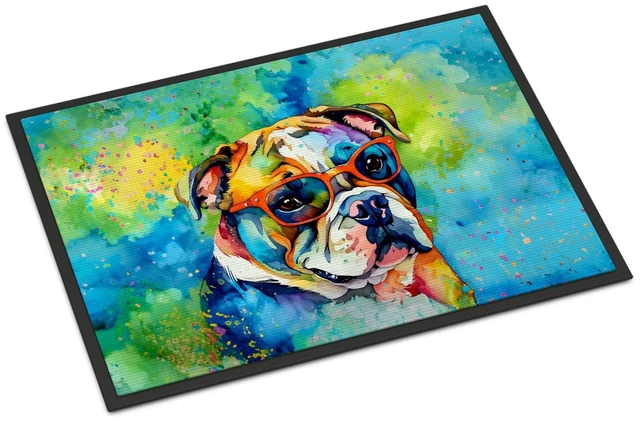 Main image of NEW English Bulldog Hippie Dawg Doormat Front Door Mat Indoor Outdoor Rugs for Entryway, Non Slip Washable Low Pile, 18H X 27W