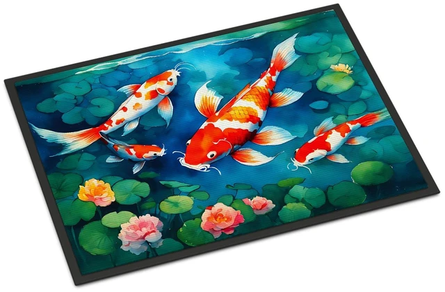 Main image of NEW Koi Fish Doormat Front Door Mat Indoor Outdoor Rugs for Entryway, Non Slip Washable Low Pile, 18H X 27W