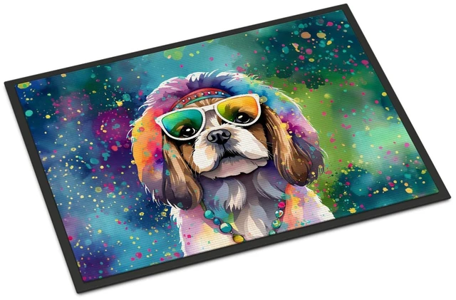 Main image of NEW Shih Tzu Hippie Dawg Doormat Front Door Mat Indoor Outdoor Rugs for Entryway, Non Slip Washable Low Pile, 18H X 27W