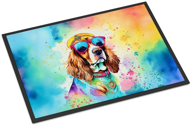 Main image of NEW Cavalier Spaniel Hippie Dawg Doormat Front Door Mat Indoor Outdoor Rugs for Entryway, Non Slip Washable Low Pile, 18H X 27W
