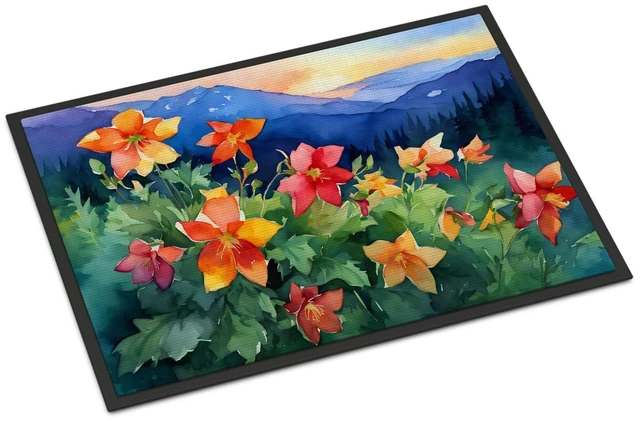 Main image of NEW Colorado Rocky Mountain Columbine in Watercolor Doormat Front Door Mat Indoor Outdoor Rugs for Entryway, Non Slip Washable Low Pile, 18H X 27W
