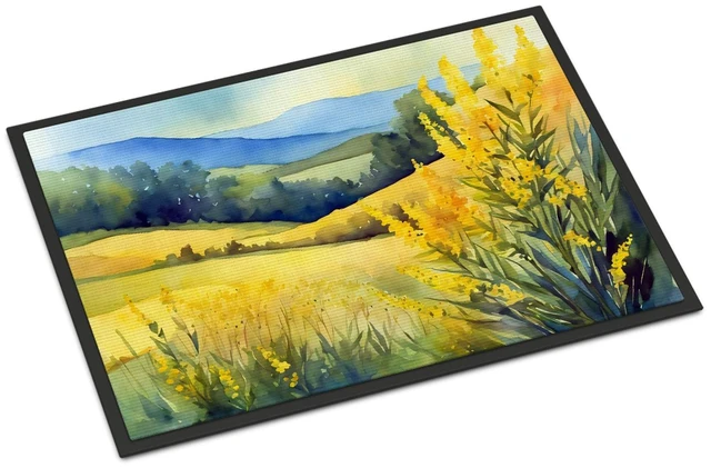 Main image of NEW Kentucky Goldenrod in Watercolor Doormat Front Door Mat Indoor Outdoor Rugs for Entryway, Non Slip Washable Low Pile, 18H X 27W