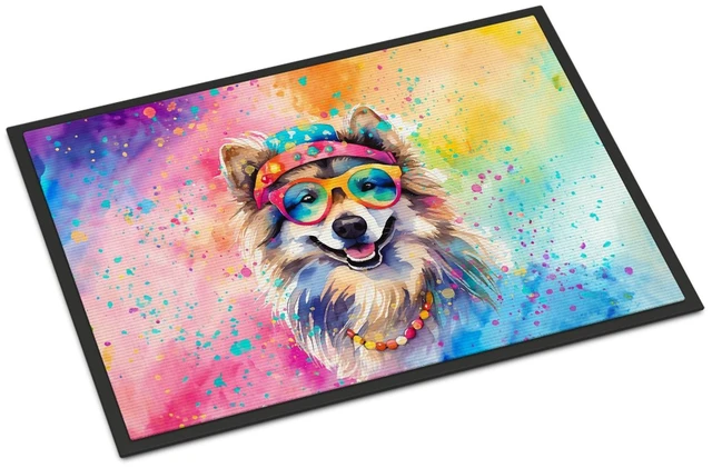 Main image of NEW Keeshond Hippie Dawg Doormat Front Door Mat Indoor Outdoor Rugs for Entryway, Non Slip Washable Low Pile, 18H X 27W