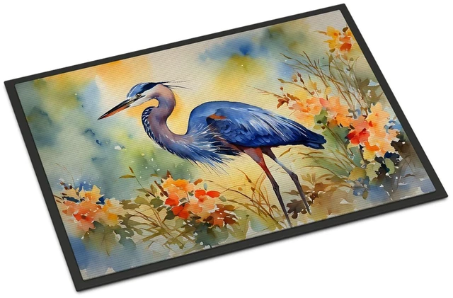Main image of NEW Blue Heron Doormat Front Door Mat Indoor Outdoor Rugs for Entryway, Non Slip Washable Low Pile, 18H X 27W