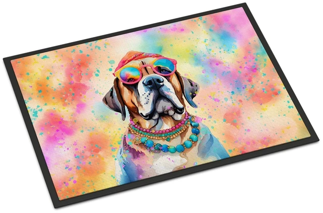 Main image of NEW Mastiff Hippie Dawg Doormat Front Door Mat Indoor Outdoor Rugs for Entryway, Non Slip Washable Low Pile, 18H X 27W