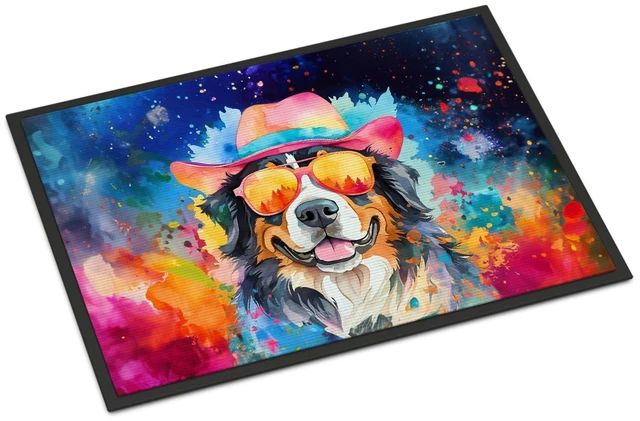 Main image of NEW Bernese Mountain Dog Hippie Dawg Doormat Front Door Mat Indoor Outdoor Rugs for Entryway, Non Slip Washable Low Pile, 18H X 27W
