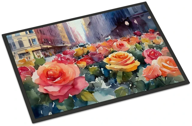 Main image of NEW New York Roses in Watercolor Doormat Front Door Mat Indoor Outdoor Rugs for Entryway, Non Slip Washable Low Pile, 18H X 27W