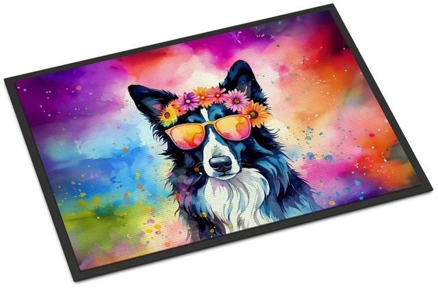 Main image of NEW Border Collie Hippie Dawg Doormat Front Door Mat Indoor Outdoor Rugs for Entryway, Non Slip Washable Low Pile, 18H X 27W