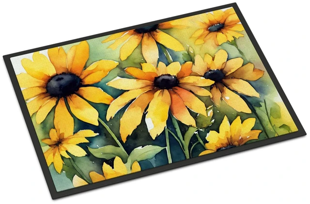 Main image of NEW Maryland Black-Eyed Susans in Watercolor Doormat Front Door Mat Indoor Outdoor Rugs for Entryway, Non Slip Washable Low Pile, 18H X 27W