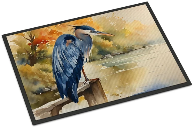 Main image of NEW Blue Heron Doormat Front Door Mat Indoor Outdoor Rugs for Entryway, Non Slip Washable Low Pile, 18H X 27W