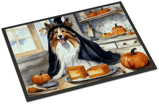 Main image of NEW Sheltie Fall Kitchen Pumpkins Doormat Front Door Mat Indoor Outdoor Rugs for Entryway, Non Slip Washable Low Pile, 18H X 27W