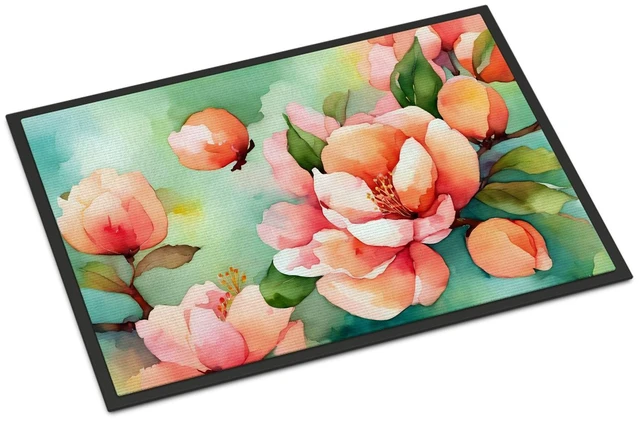 Main image of NEW Delaware Peach Blossom in Watercolor Doormat Front Door Mat Indoor Outdoor Rugs for Entryway, Non Slip Washable Low Pile, 18H X 27W