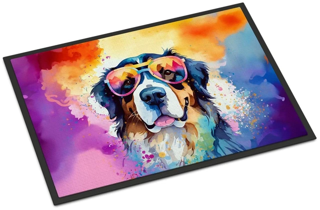 Main image of NEW Bernese Mountain Dog Hippie Dawg Doormat Front Door Mat Indoor Outdoor Rugs for Entryway, Non Slip Washable Low Pile, 18H X 27W