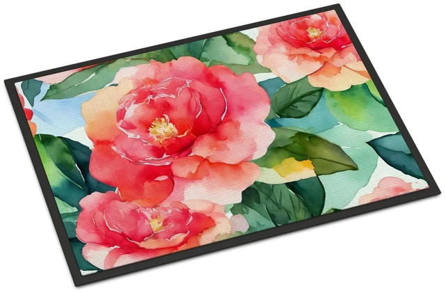 Main image of NEW Alabama Camellia in Watercolor Doormat Front Door Mat Indoor Outdoor Rugs for Entryway, Non Slip Washable Low Pile, 18H X 27W