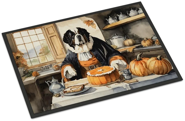 Main image of NEW Saint Bernard Fall Kitchen Pumpkins Doormat Front Door Mat Indoor Outdoor Rugs for Entryway, Non Slip Washable Low Pile, 18H X 27W