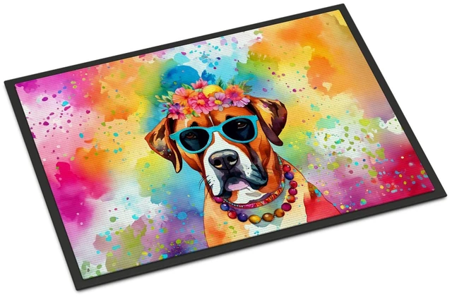 Main image of NEW Boxer Hippie Dawg Doormat Front Door Mat Indoor Outdoor Rugs for Entryway, Non Slip Washable Low Pile, 18H X 27W