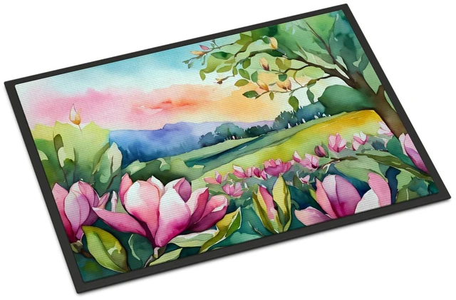 Main image of NEW Louisiana Magnolias in Watercolor Doormat Front Door Mat Indoor Outdoor Rugs for Entryway, Non Slip Washable Low Pile, 18H X 27W
