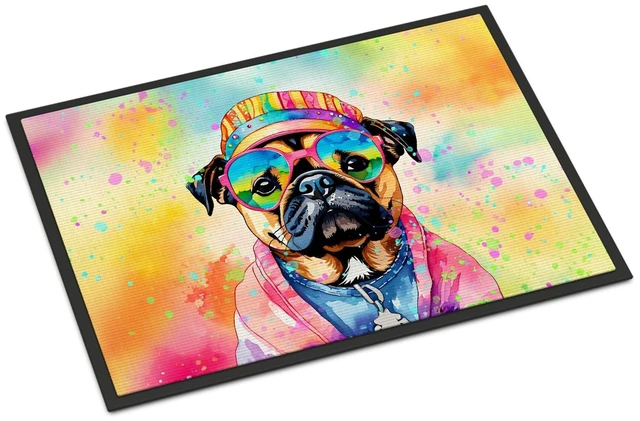 Main image of NEW Pug Hippie Dawg Doormat Front Door Mat Indoor Outdoor Rugs for Entryway, Non Slip Washable Low Pile, 18H X 27W