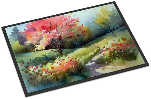 Main image of NEW North Carolina Dogwoods in Watercolor Doormat Front Door Mat Indoor Outdoor Rugs for Entryway, Non Slip Washable Low Pile, 18H X 27W