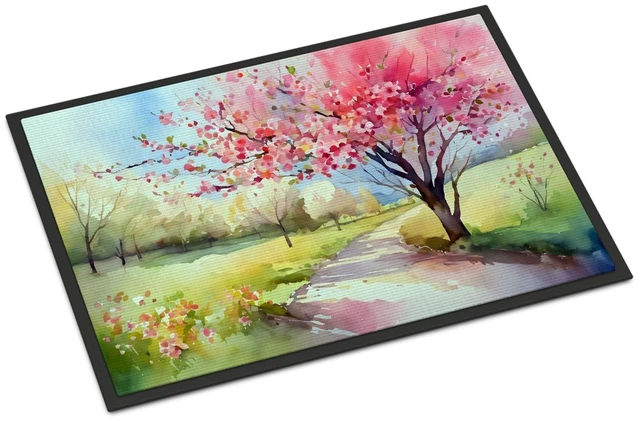 Main image of NEW Michigan Apple Blossoms in Watercolor Doormat Front Door Mat Indoor Outdoor Rugs for Entryway, Non Slip Washable Low Pile, 18H X 27W