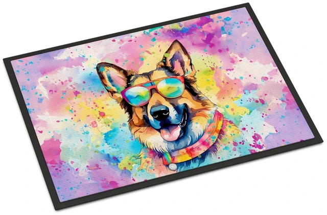 Main image of NEW German Shepherd Hippie Dawg Doormat Front Door Mat Indoor Outdoor Rugs for Entryway, Non Slip Washable Low Pile, 18H X 27W