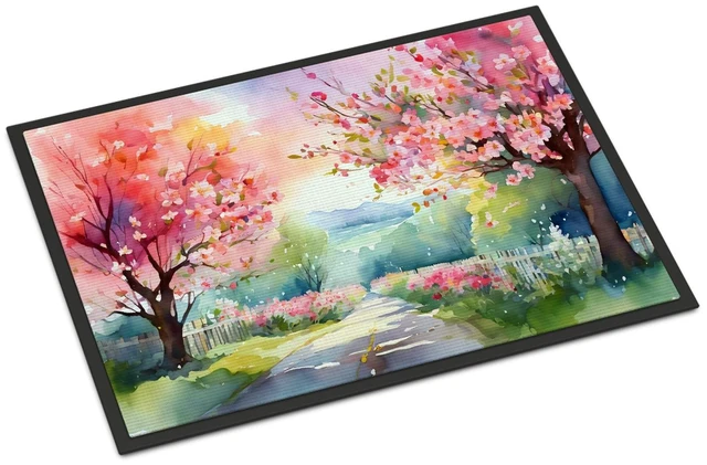 Main image of NEW Michigan Apple Blossoms in Watercolor Doormat Front Door Mat Indoor Outdoor Rugs for Entryway, Non Slip Washable Low Pile, 18H X 27W