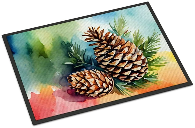 Main image of NEW Maine White Pine Cone and Tassels in Watercolor Doormat Front Door Mat Indoor Outdoor Rugs for Entryway, Non Slip Washable Low Pile, 18H X 27W