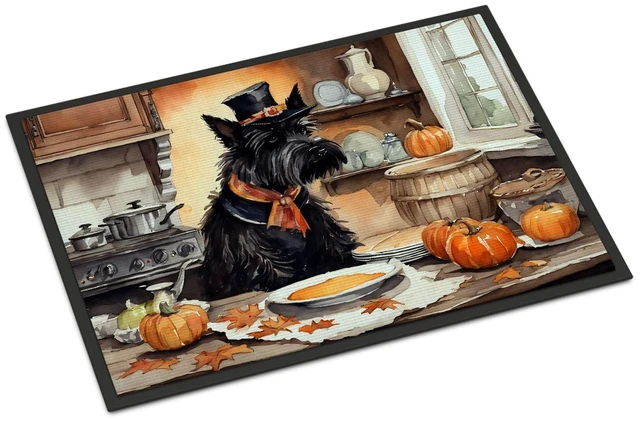 Main image of NEW Scottish Terrier Fall Kitchen Pumpkins Doormat Front Door Mat Indoor Outdoor Rugs for Entryway, Non Slip Washable Low Pile, 18H X 27W