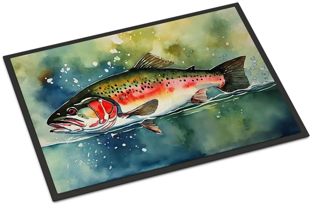 Main image of NEW Trout Doormat Front Door Mat Indoor Outdoor Rugs for Entryway, Non Slip Washable Low Pile, 18H X 27W