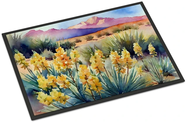 Main image of NEW New Mexico Yucca Flower in Watercolor Doormat Front Door Mat Indoor Outdoor Rugs for Entryway, Non Slip Washable Low Pile, 18H X 27W