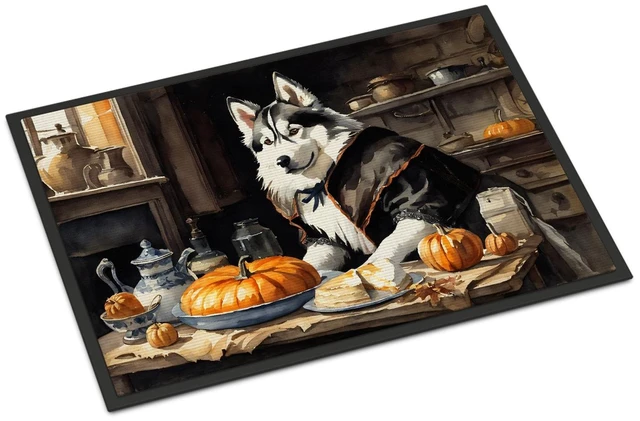 Main image of NEW Siberian Husky Fall Kitchen Pumpkins Doormat Front Door Mat Indoor Outdoor Rugs for Entryway, Non Slip Washable Low Pile, 18H X 27W