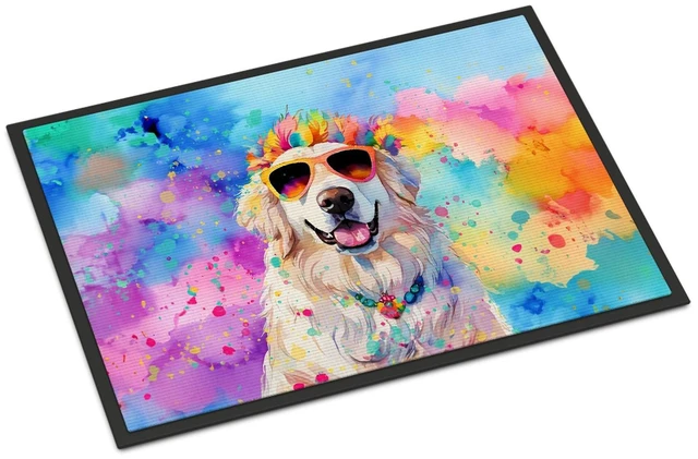 Main image of NEW Great Pyrenees Hippie Dawg Doormat Front Door Mat Indoor Outdoor Rugs for Entryway, Non Slip Washable Low Pile, 18H X 27W
