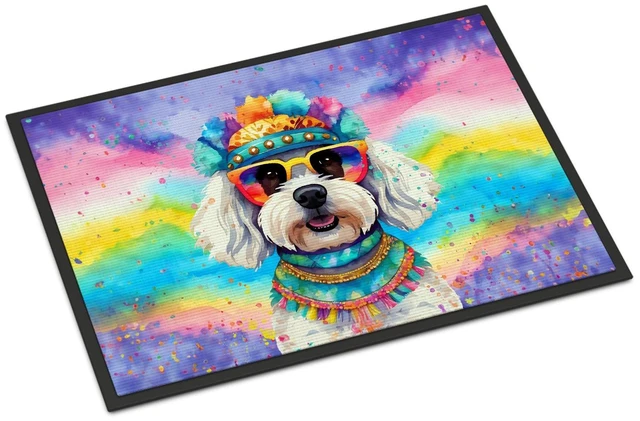 Main image of NEW Bichon Frise Hippie Dawg Doormat Front Door Mat Indoor Outdoor Rugs for Entryway, Non Slip Washable Low Pile, 18H X 27W