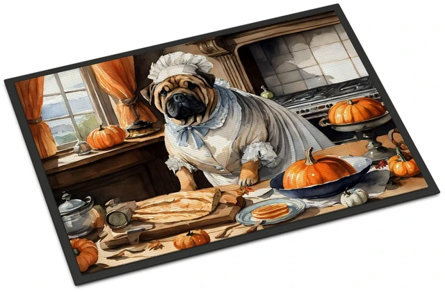 Main image of NEW Shar Pei Fall Kitchen Pumpkins Doormat Front Door Mat Indoor Outdoor Rugs for Entryway, Non Slip Washable Low Pile, 18H X 27W