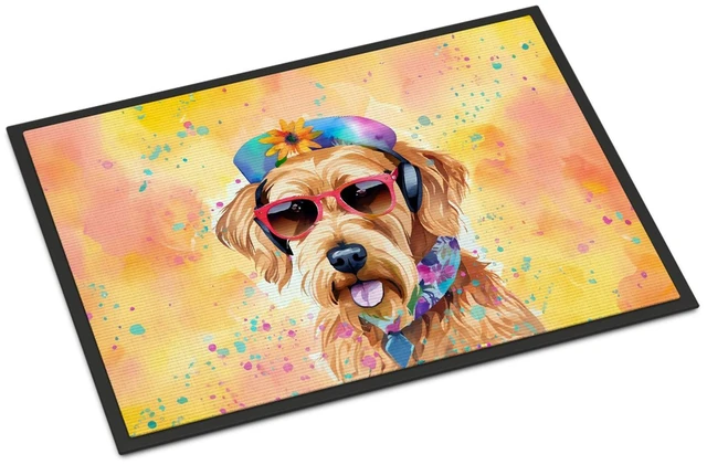 Main image of NEW Airedale Terrier Hippie Dawg Doormat Front Door Mat Indoor Outdoor Rugs for Entryway, Non Slip Washable Low Pile, 18H X 27W