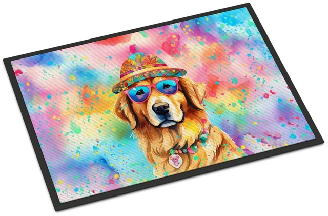 Main image of NEW Golden Retriever Hippie Dawg Doormat Front Door Mat Indoor Outdoor Rugs for Entryway, Non Slip Washable Low Pile, 18H X 27W