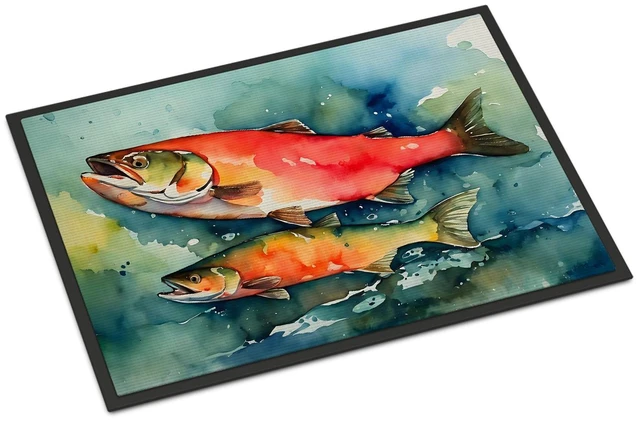 Main image of NEW Salmon Doormat Front Door Mat Indoor Outdoor Rugs for Entryway, Non Slip Washable Low Pile, 18H X 27W