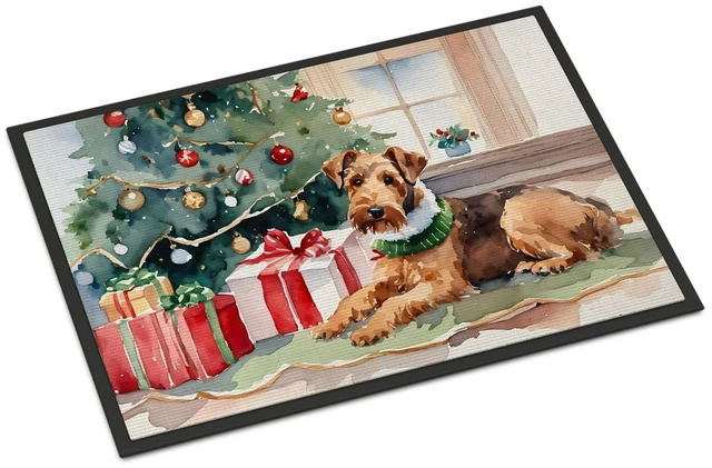 Main image of NEW Airedale Terrier Cozy Christmas Doormat Front Door Mat Indoor Outdoor Rugs for Entryway, Non Slip Washable Low Pile, 18H X 27W