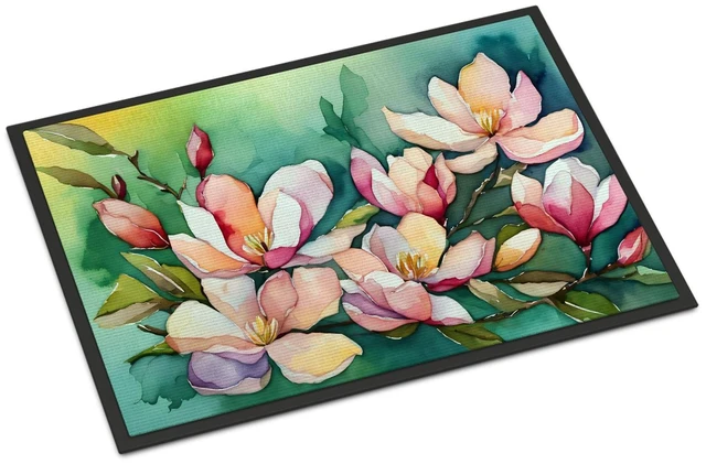 Main image of NEW Louisiana Magnolias in Watercolor Doormat Front Door Mat Indoor Outdoor Rugs for Entryway, Non Slip Washable Low Pile, 18H X 27W