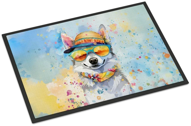 Main image of NEW Alaskan Klee Kai Hippie Dawg Doormat Front Door Mat Indoor Outdoor Rugs for Entryway, Non Slip Washable Low Pile, 18H X 27W