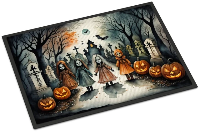 Main image of NEW Creepy Dolls Spooky Halloween Doormat Front Door Mat Indoor Outdoor Rugs for Entryway, Non Slip Washable Low Pile, 18H X 27W