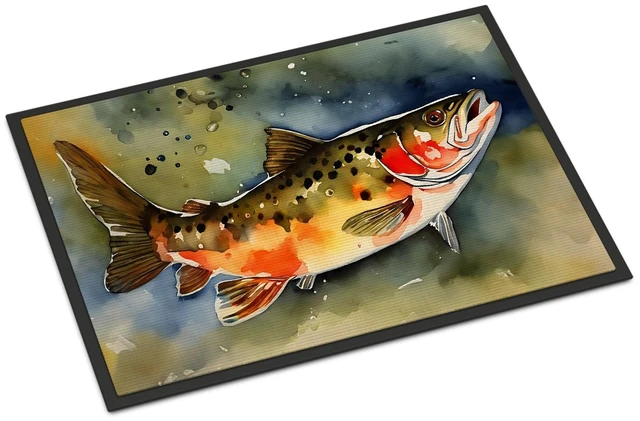 Main image of NEW Brook Trout Doormat Front Door Mat Indoor Outdoor Rugs for Entryway, Non Slip Washable Low Pile, 18H X 27W