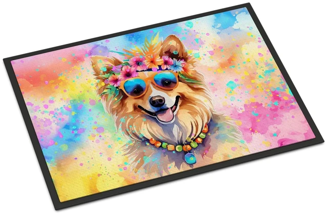 Main image of NEW Pomeranian Hippie Dawg Doormat Front Door Mat Indoor Outdoor Rugs for Entryway, Non Slip Washable Low Pile, 18H X 27W