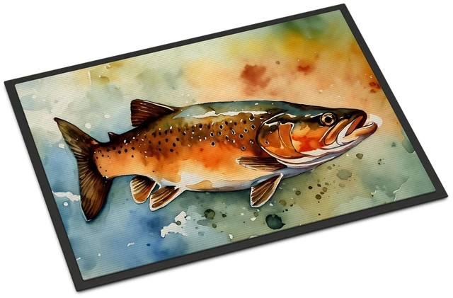 Main image of NEW Brown Trout Doormat Front Door Mat Indoor Outdoor Rugs for Entryway, Non Slip Washable Low Pile, 18H X 27W