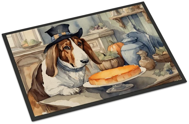 Main image of NEW Basset Hound Fall Kitchen Pumpkins Doormat Front Door Mat Indoor Outdoor Rugs for Entryway, Non Slip Washable Low Pile, 18H X 27W